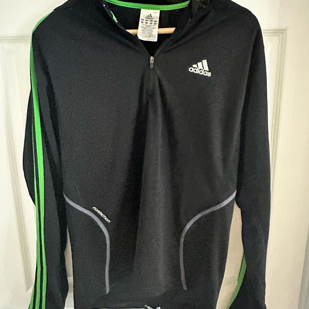 Adidas Black Athletic Tee with Green Stripes
